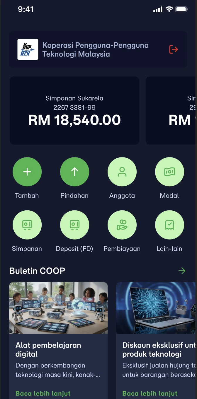 Paparan aplikasi mudah alih iKOOP